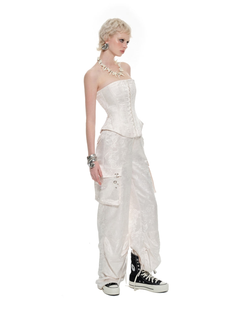 Black & Pink Jacquard Cargo Pants