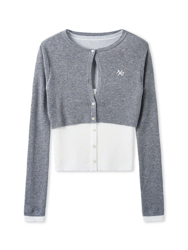 Fake Two-piece Layered Contrast-color Top