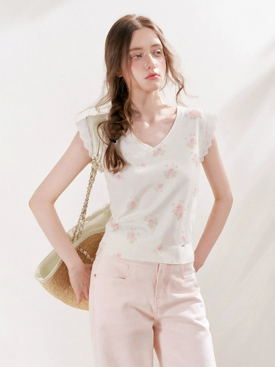 Rose Lace Knit T-shirt