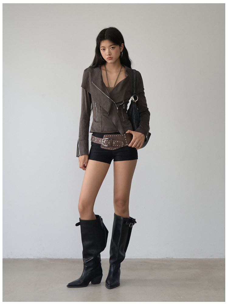 Large Collar Short Suede Jacket