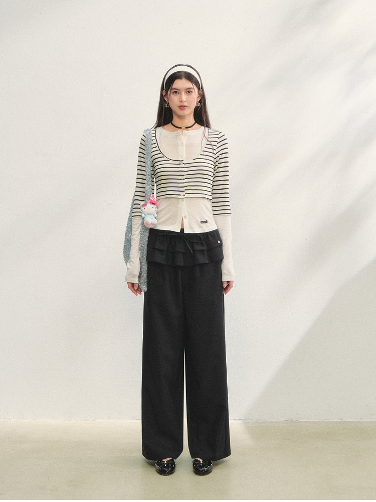 Two-piece Double-layer Ruffle Tie Straight Pants