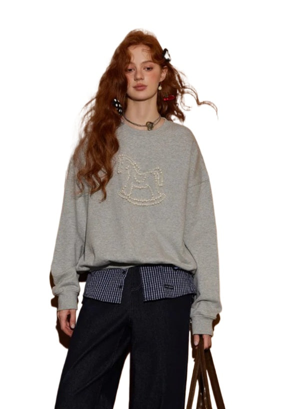 Embroidered Animal Knit Sweatshirt