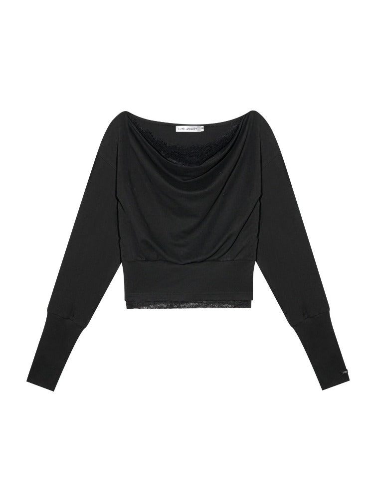 Draped Neck Cinched Waist Lace Patchwork Top