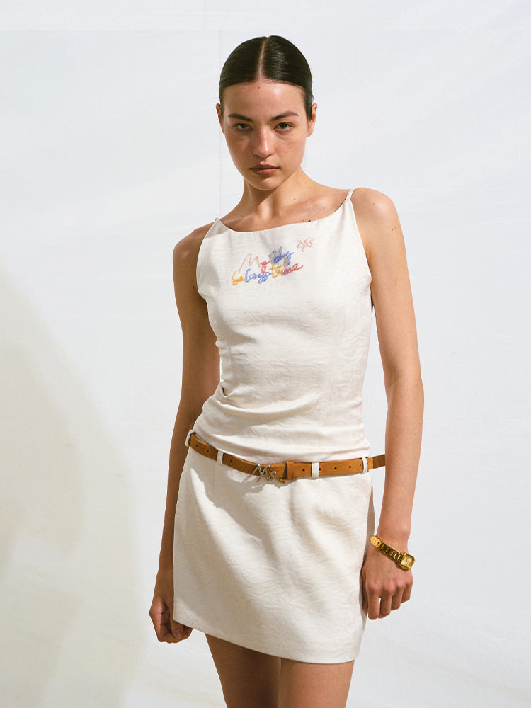 Fake Two-Piece Beaded Embroidery Cami Dress