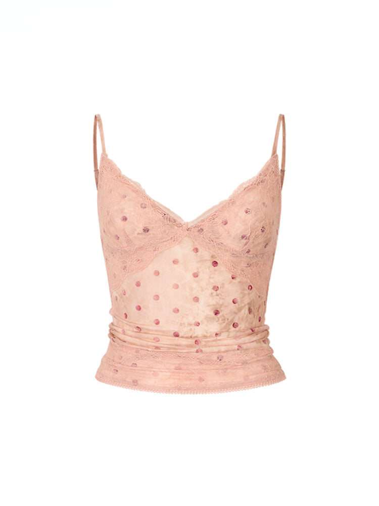 Irregular Tie-Dye Polka Dot Lace Vest
