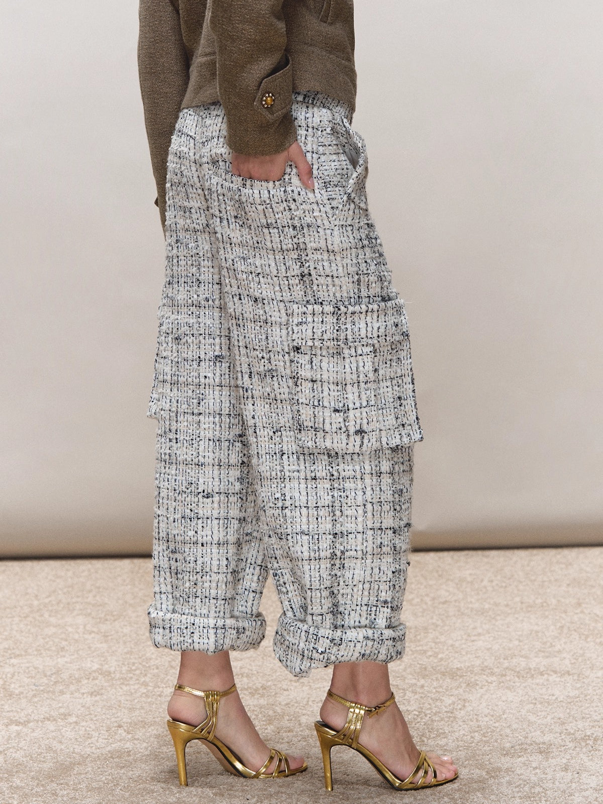 Wool Boucle Utility Cuffed Pants