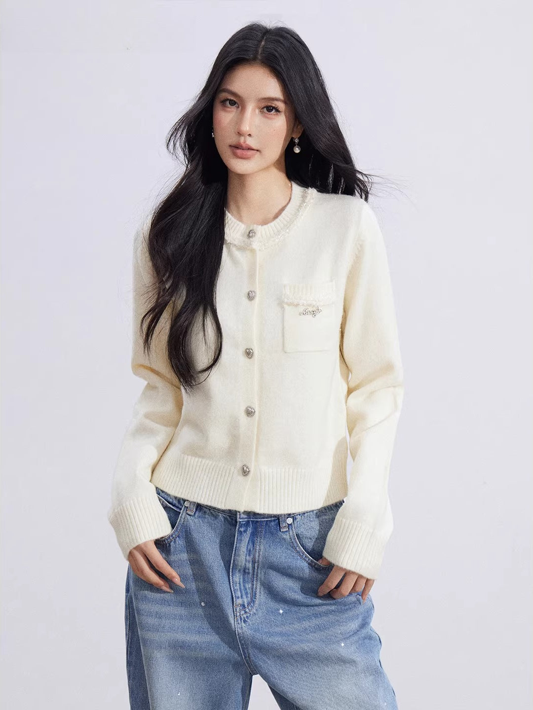 Beige & Blue Lurex Knit Sweater