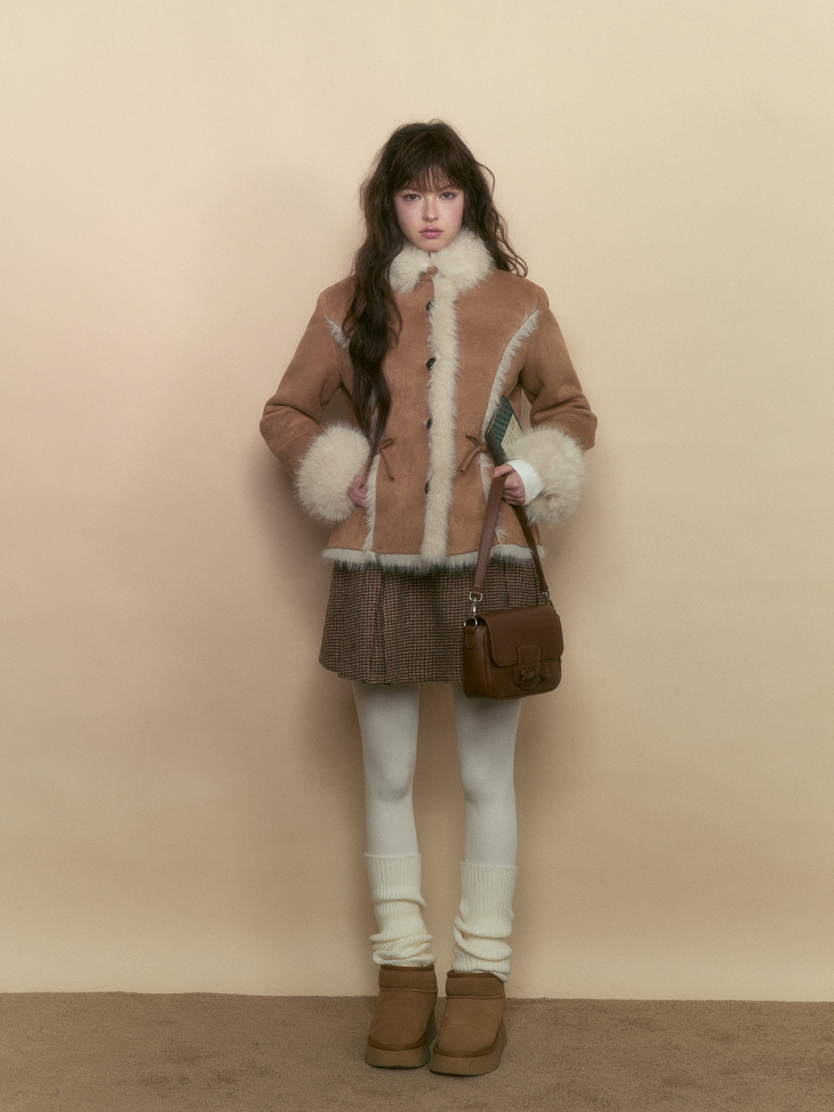 Khaki & Pink Shearling Coat