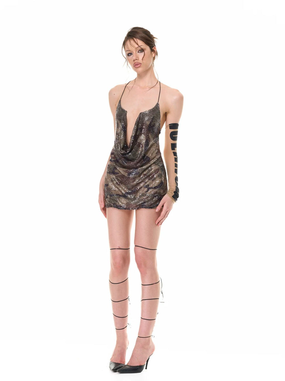 Camo Cutout Halter Dress