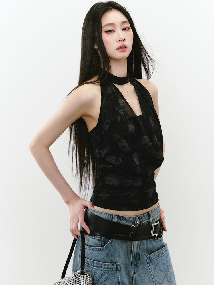 Chain Choker Neckline Waist Cinching Vest