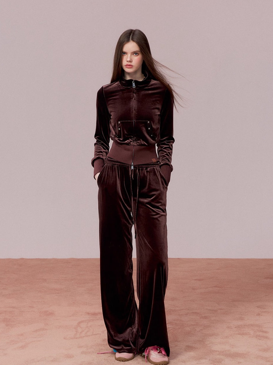 Velvet Sports Sweatshirt & Wide-Leg Pants Set