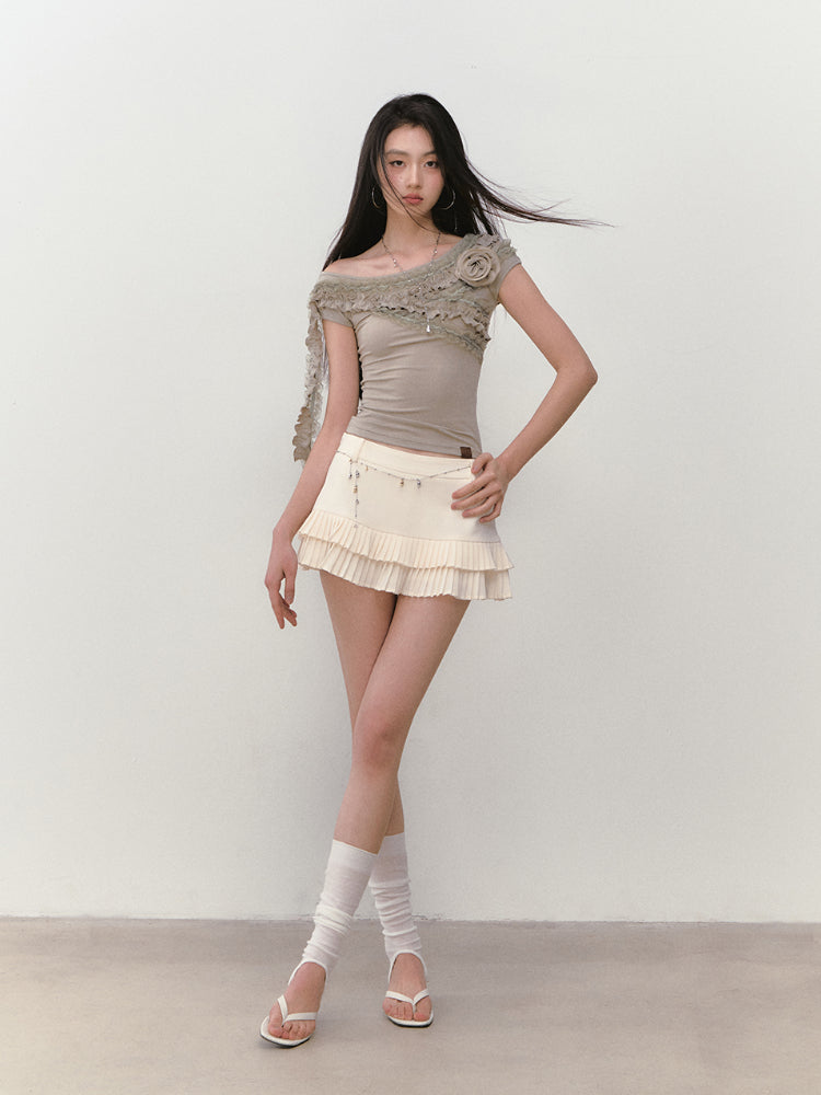 Low-Waist Pleated A - Line Tiered Skirt