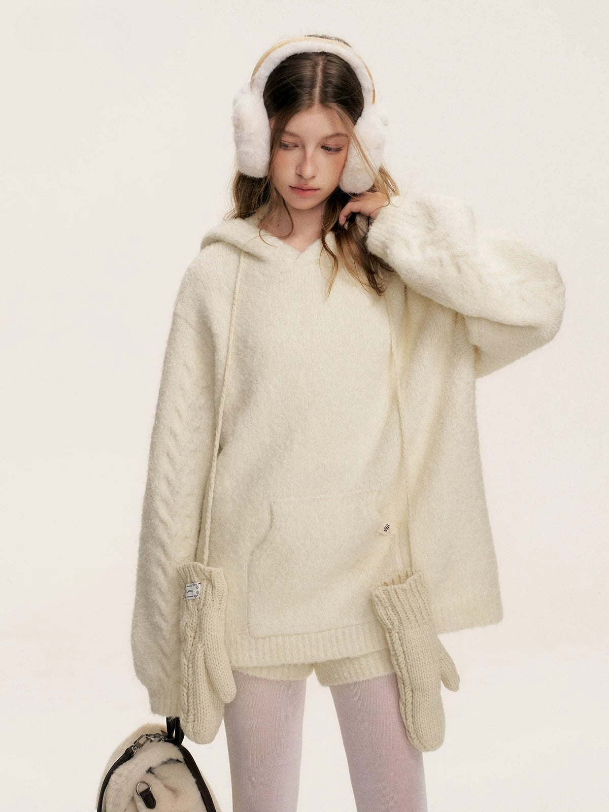 Bouclé Cable Knit Hooded & Shorts Set