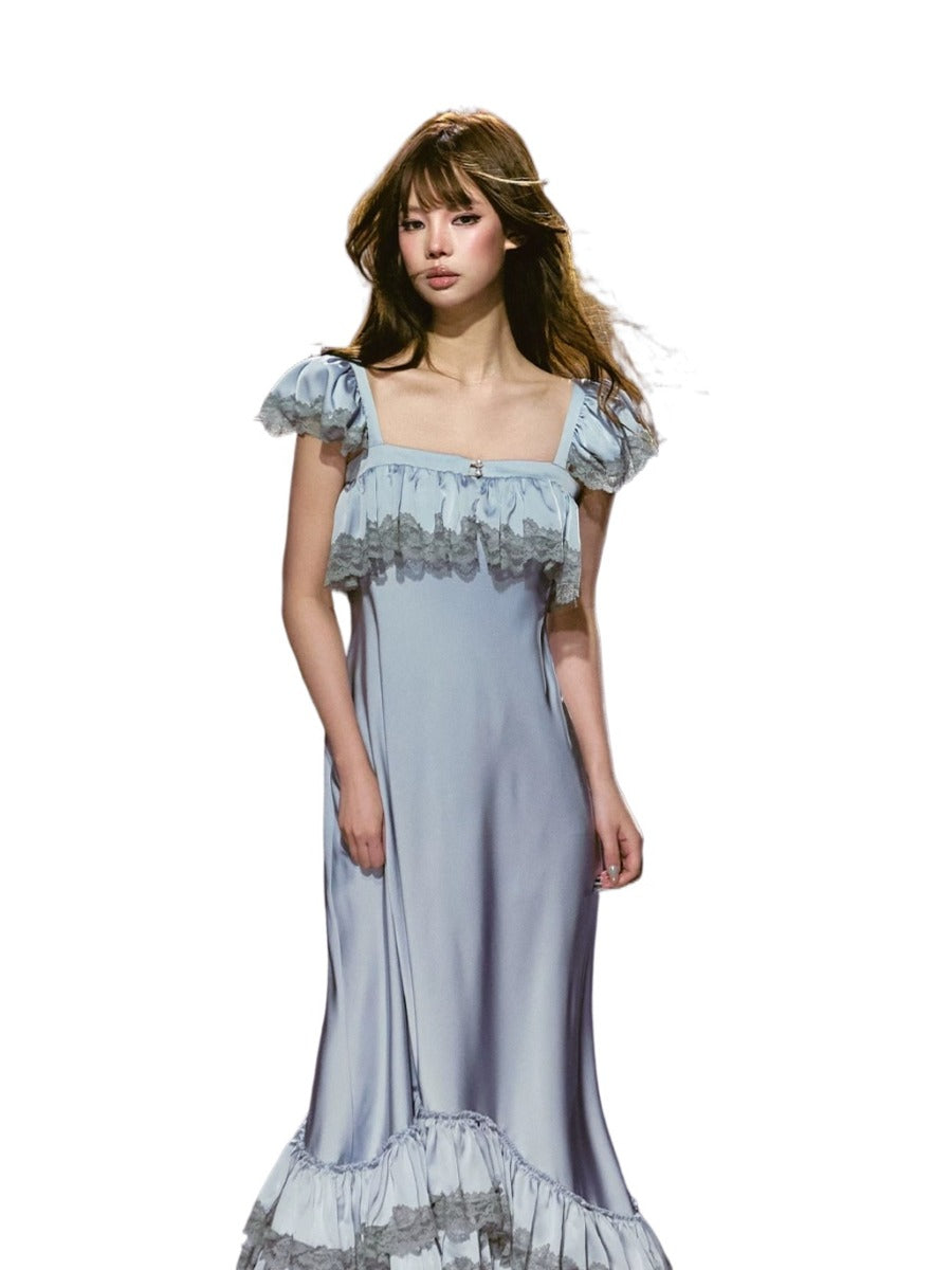 Lace Panel A-Line Maxi Dress