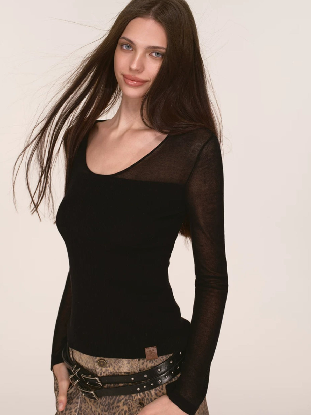Sheer Mesh Layered Knit Top