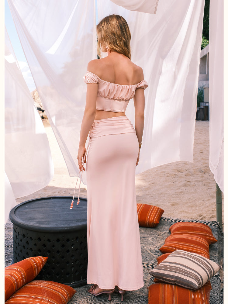 One-shoulder Fishbone Top & Skirt Set