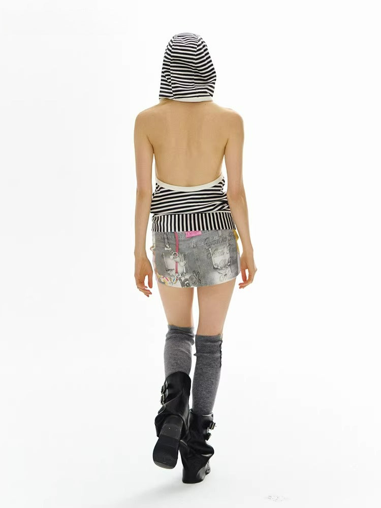 DeD-moji Stripe Open-Back Hooded Vest