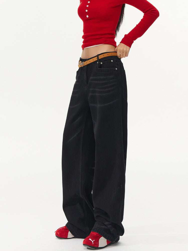 Vintage Low-Waist Loose Straight-Leg Pants