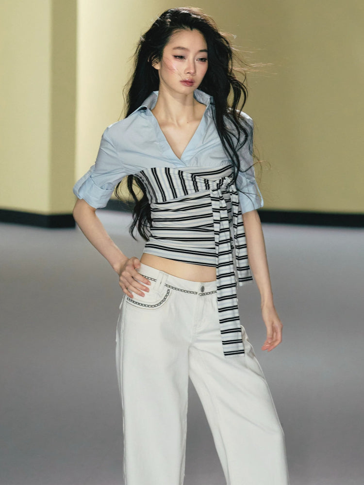 Striped Tie Spliced Shirt