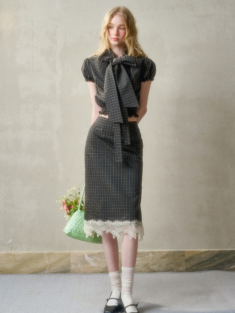 Natural Cotton Bow-Tie Shirt & Skirt Set