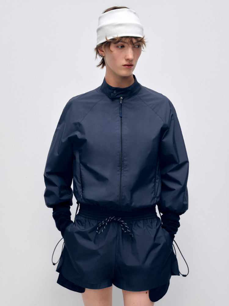 Color Block Outdoor Sports Jacket & Shorts Set