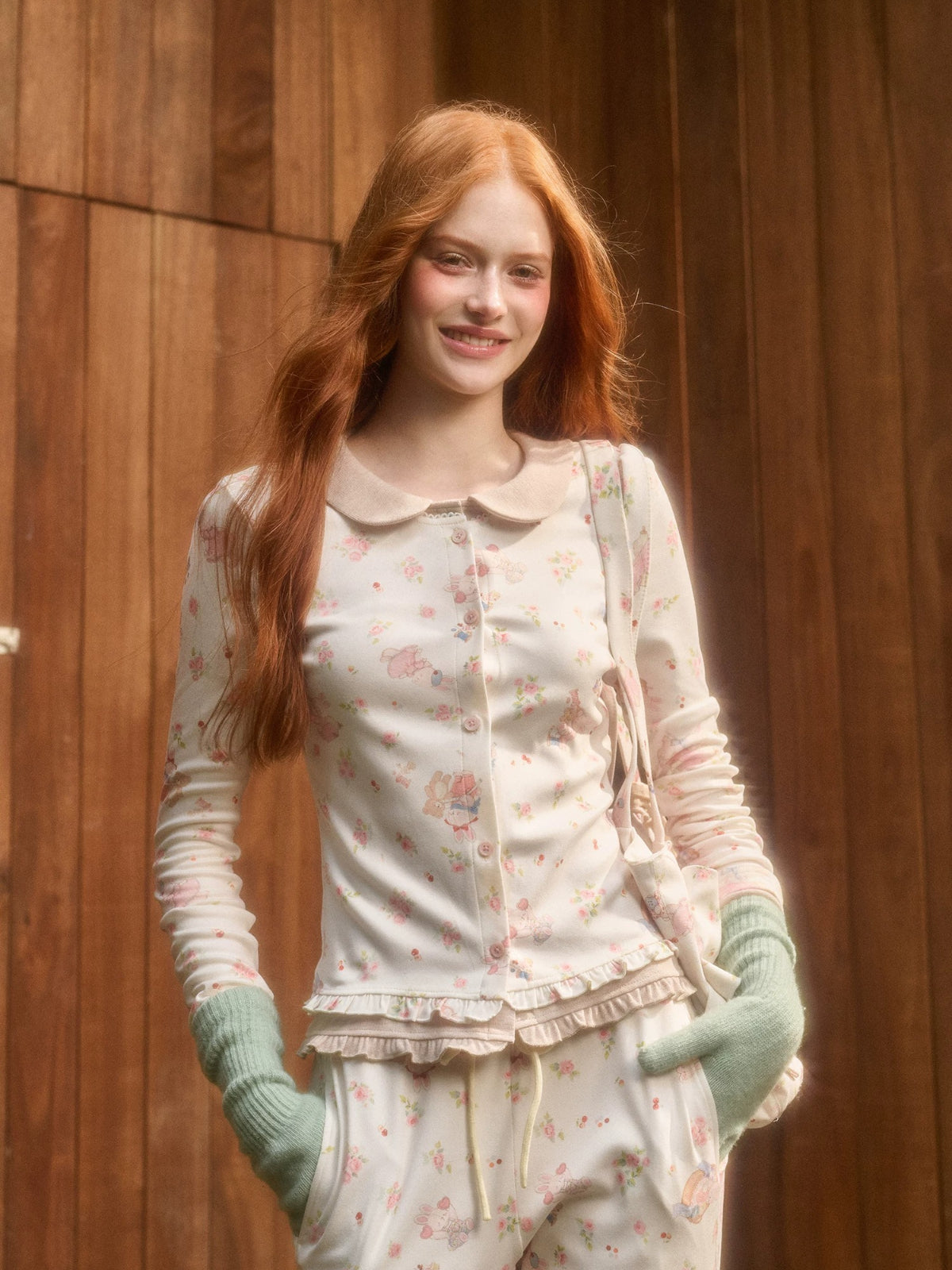 Bunny Print Cardigan & Pants Set