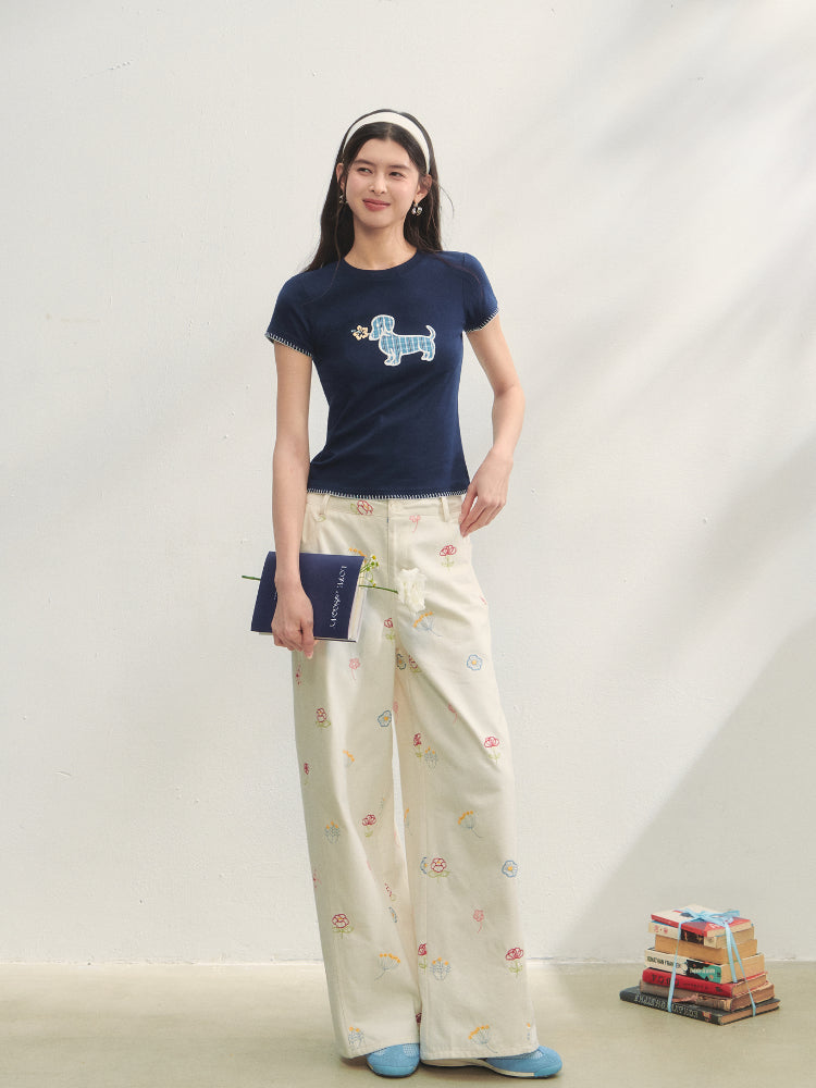 Print Dog Embroidered Tee