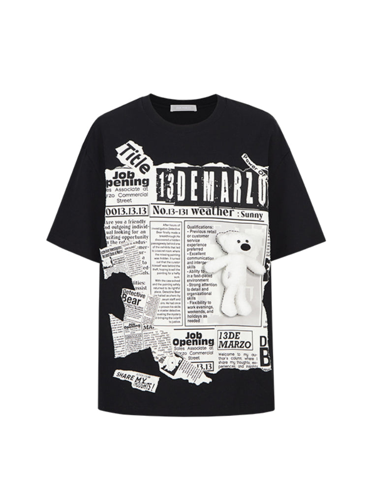 Newspaper Doll Print Short-sleeve T-shirt