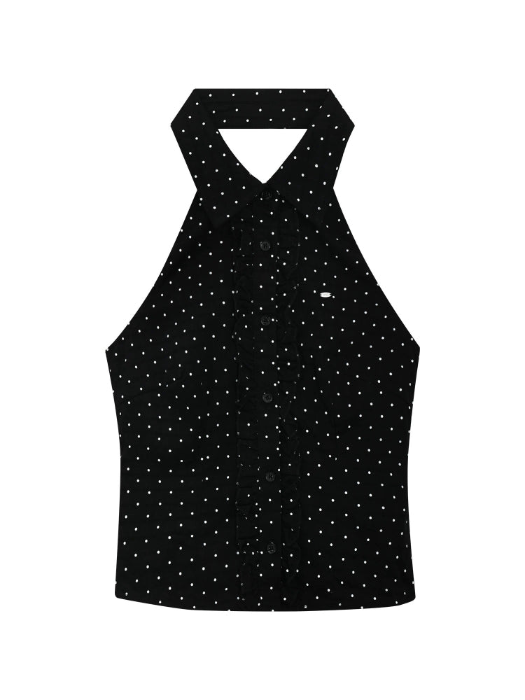 Black Polka Dot Halter Sleeveless Top