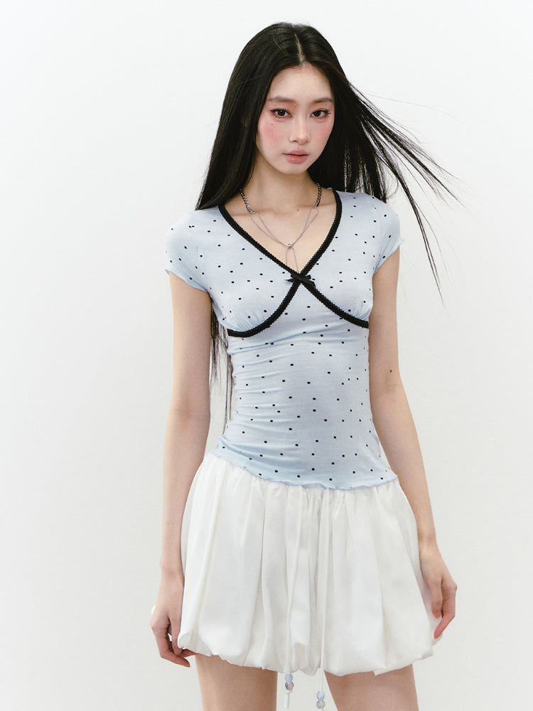 White Satin Tie-up Puff Skirt