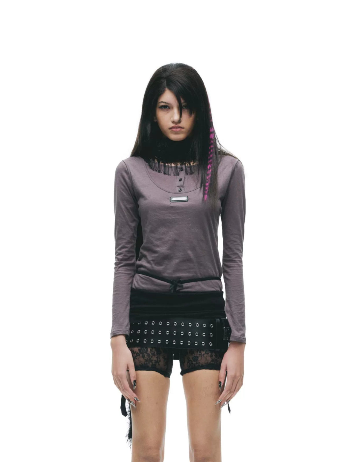 Layered Metal Tag Slim Fit T-Shirt