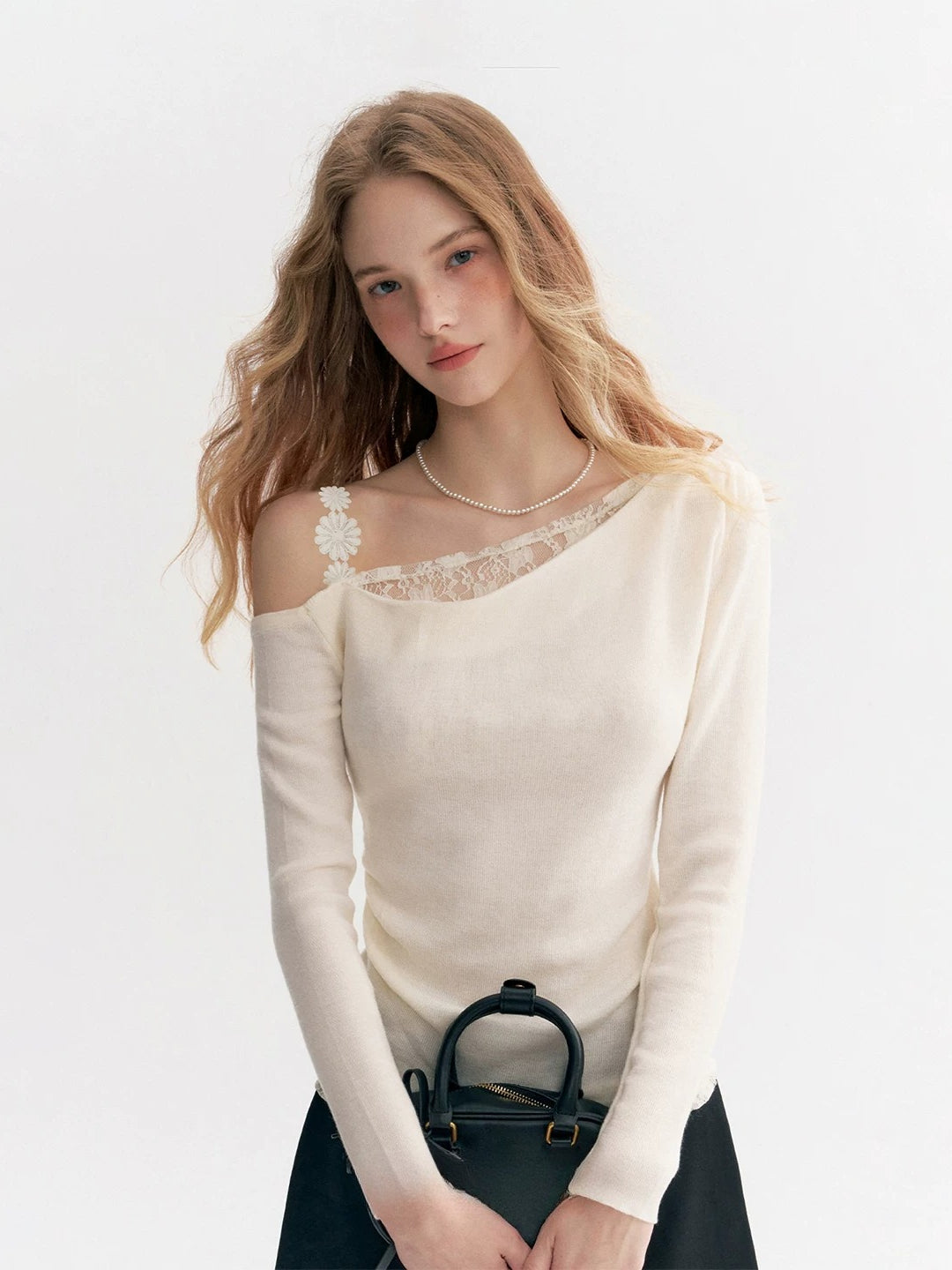 Lace Trim Asymmetric Knit Top