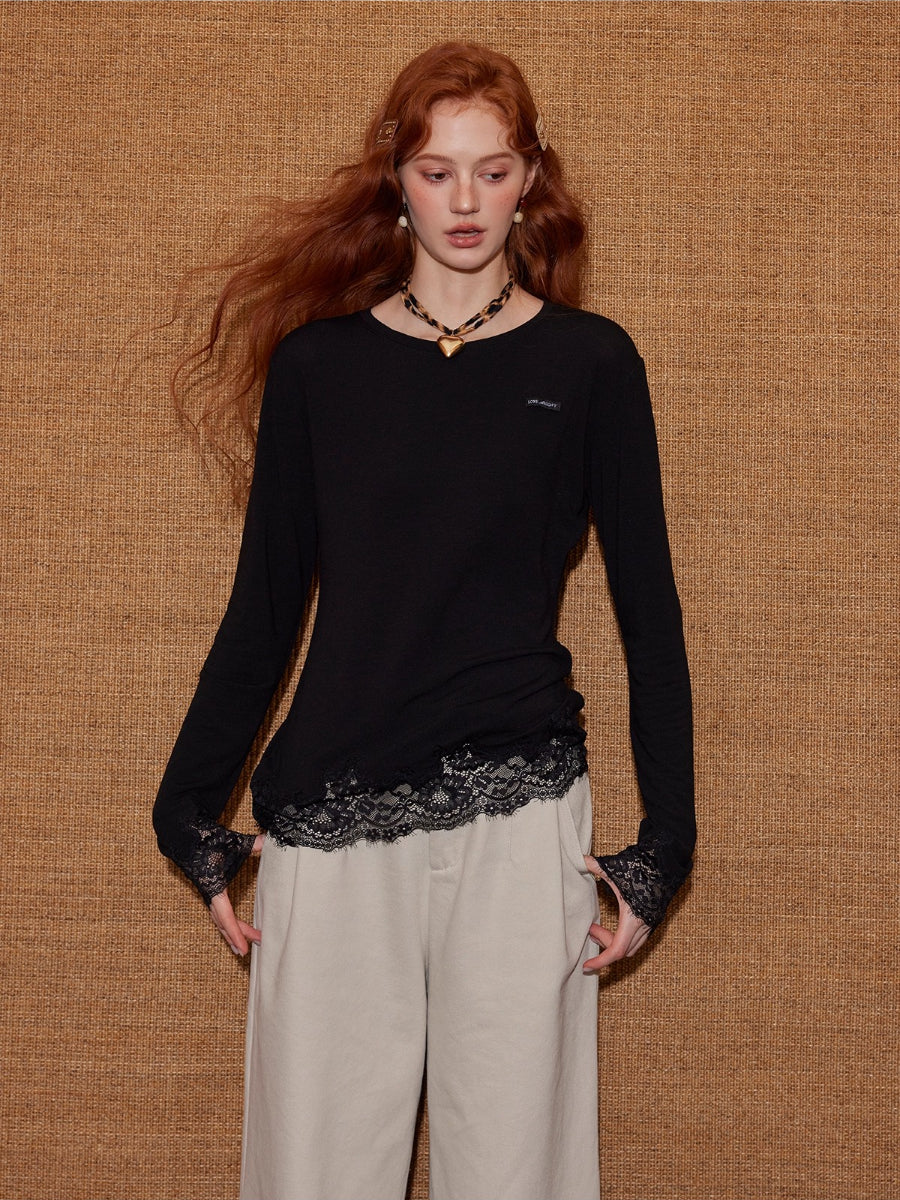 Lace Panel Long-Sleeve Top