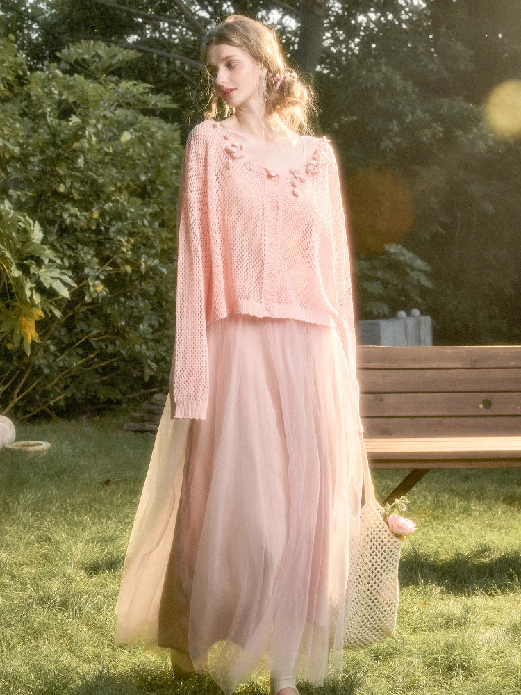 Cool Ice Silk Flower Hollow Cardigan