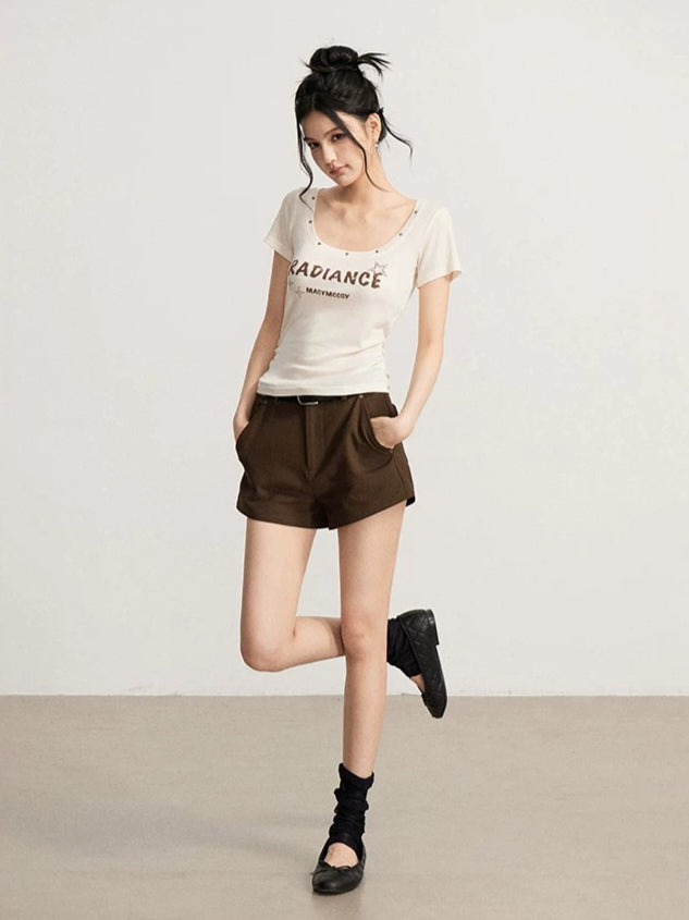 Letter U-Neck T-Shirt