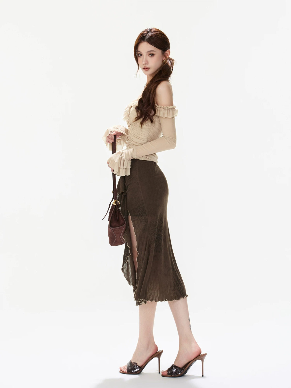 Retro Leopard Ruffle Slit Fishtail Skirt