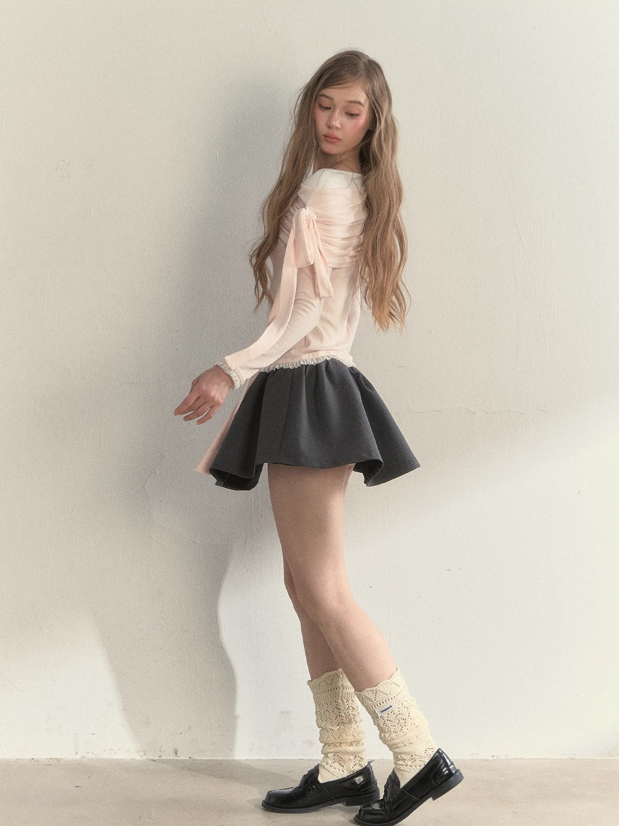 “Ribbon Shoulder” Off-Shoulder Knit Top