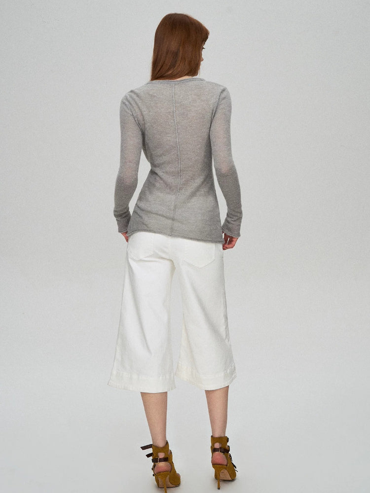 Camel Hair Sequin V-Neck Top