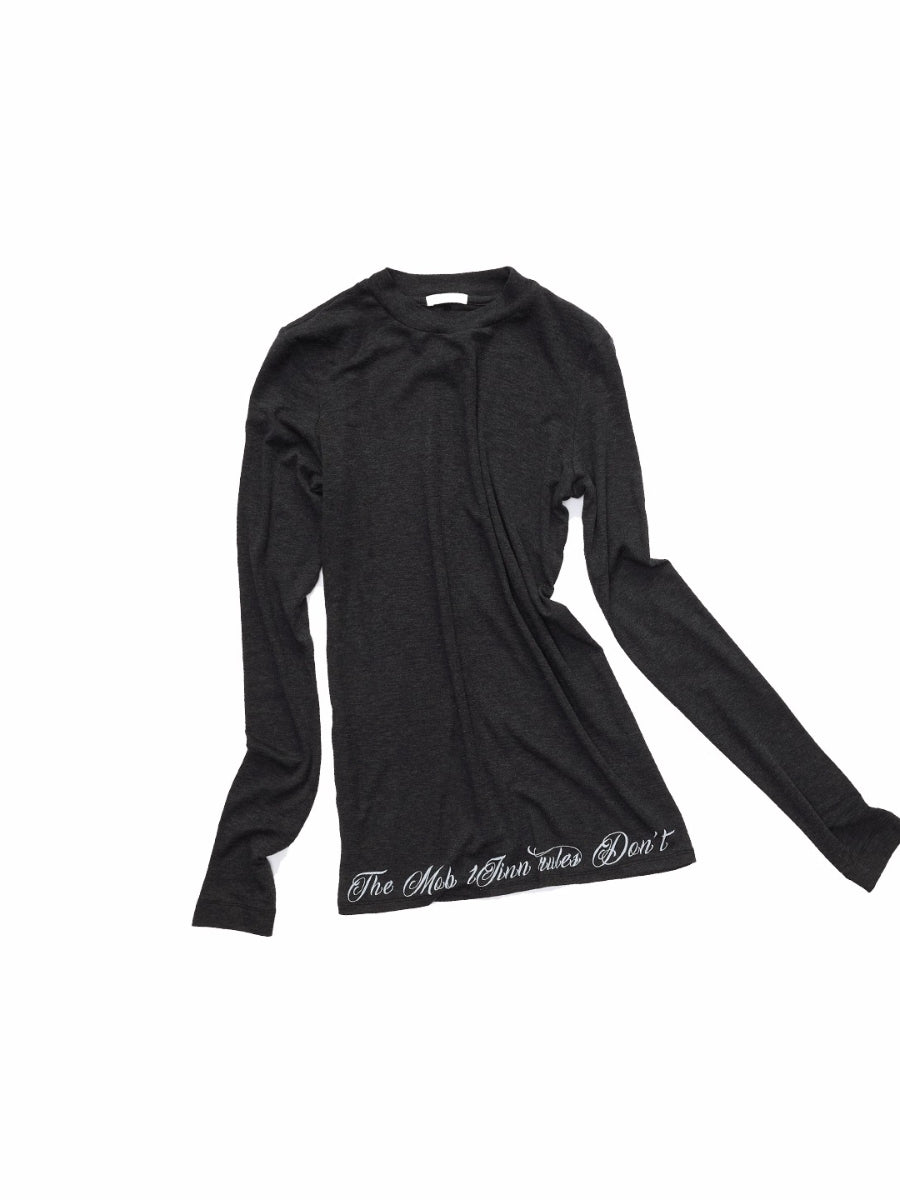 Basic Letter Print Semi-Sheer Long Sleeve Tee