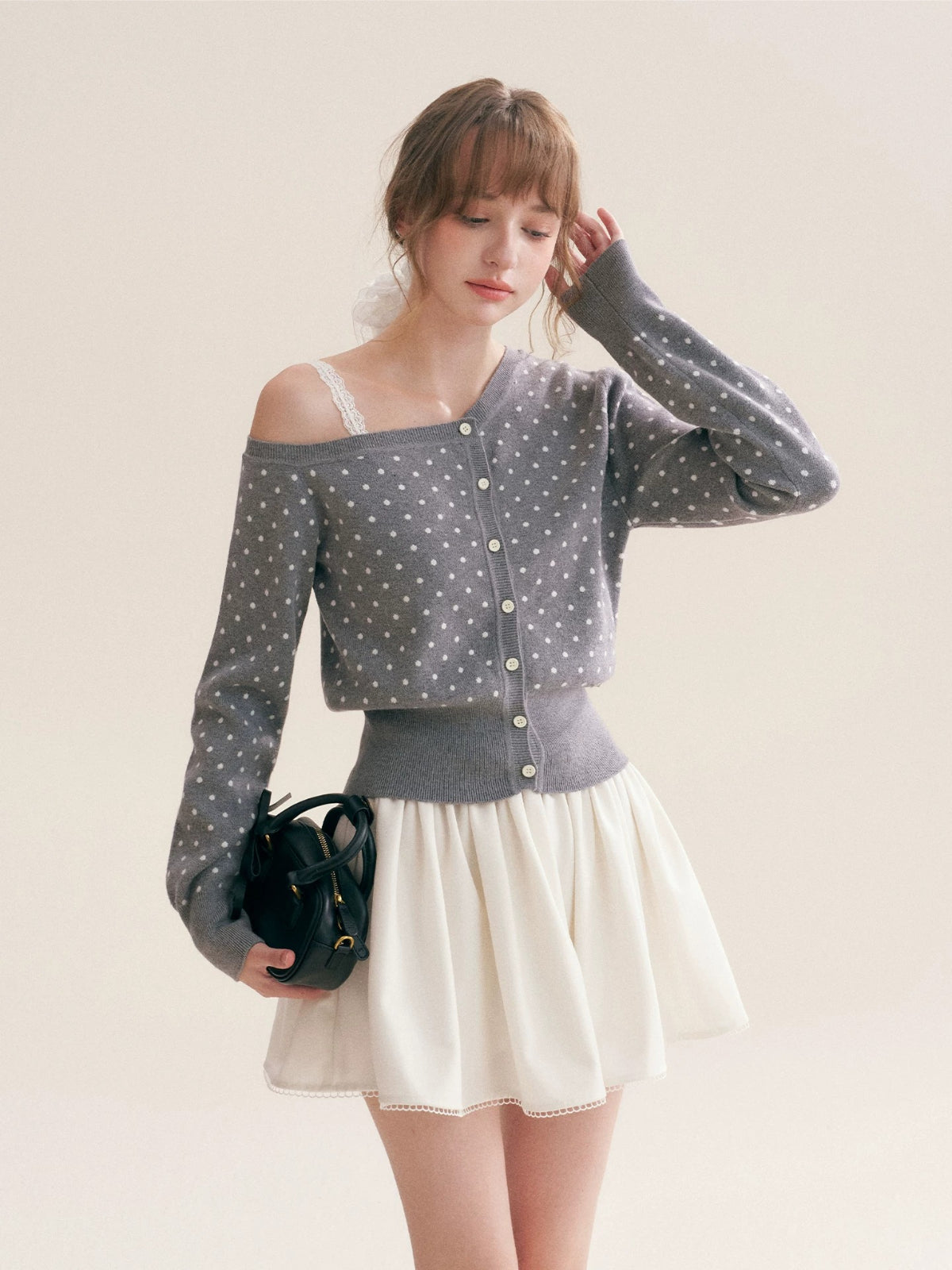 Polka Dot Knit Cardigan