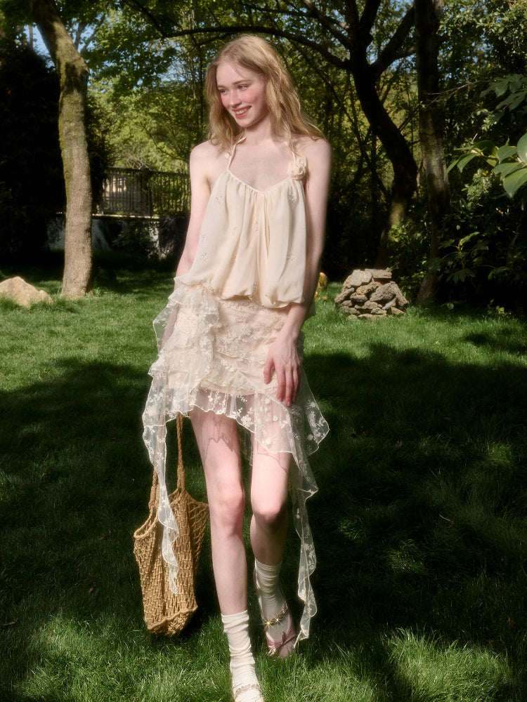 Cloud-like Sequin Embroidered Halter Top