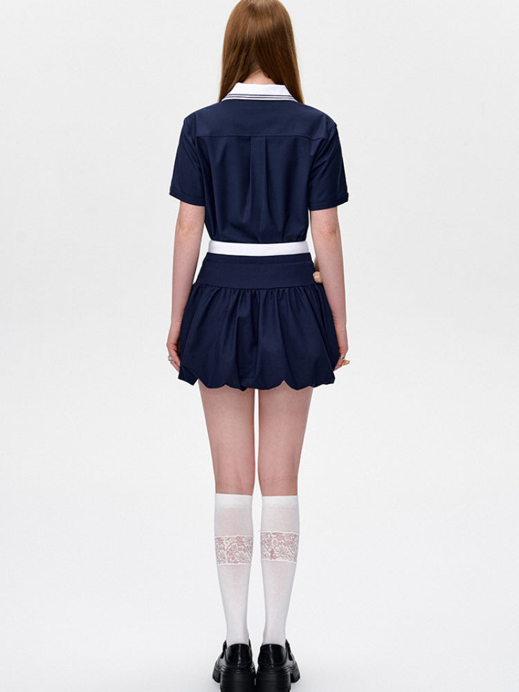 Navy Collar Short-Sleeve Shirt