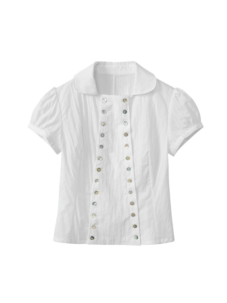 Shell Button Puff Sleeve Shirt