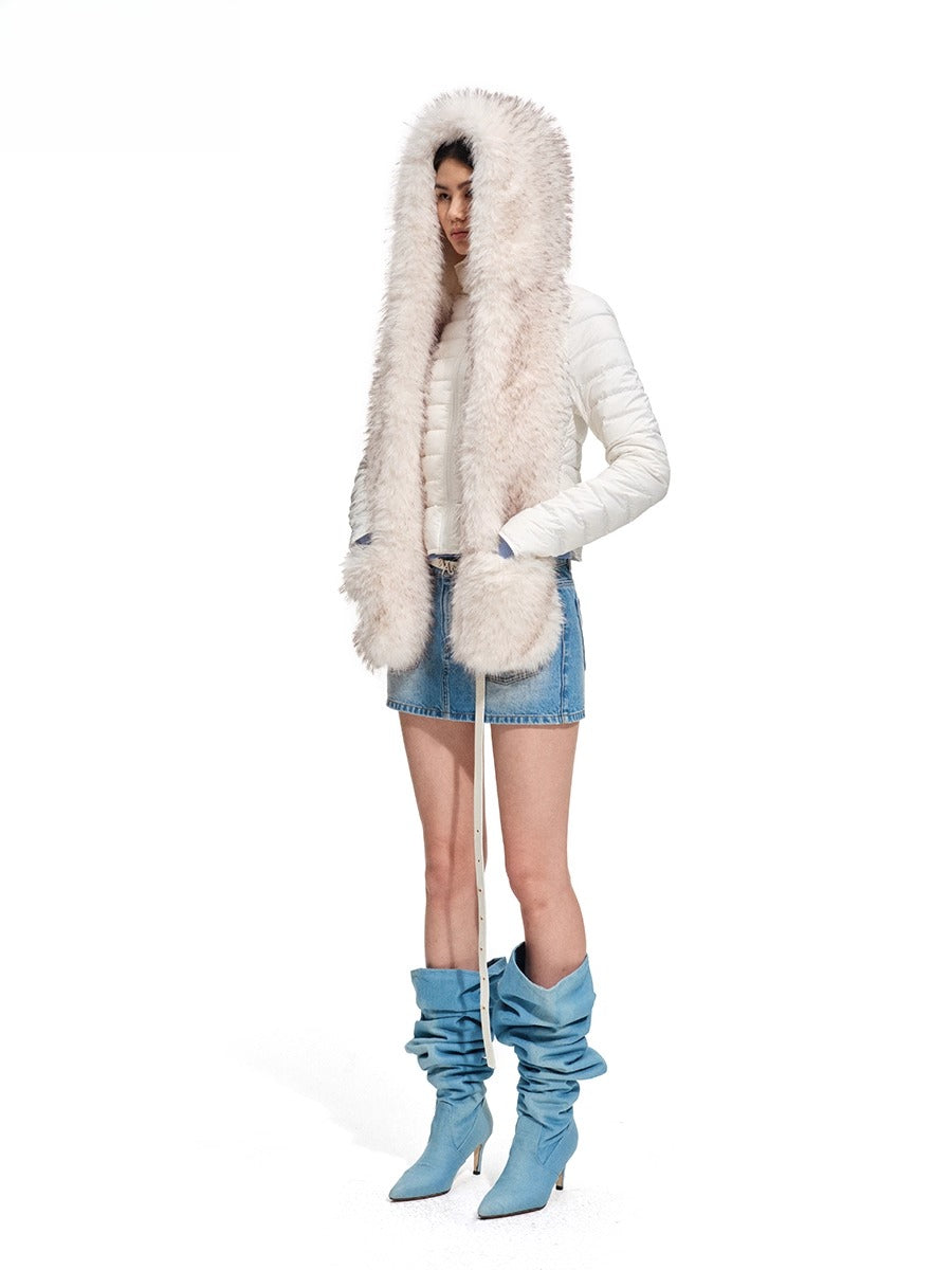 Polar Eco Fox Fur Hooded Scarf Hat