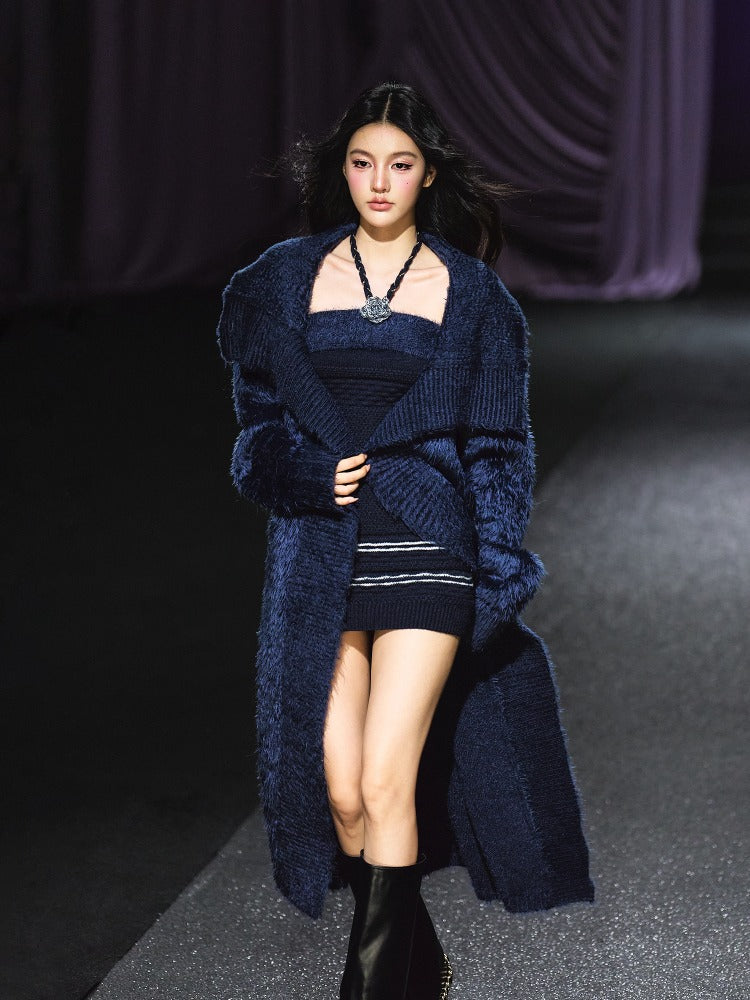 Knit Cardigan Colorblock Dress Set