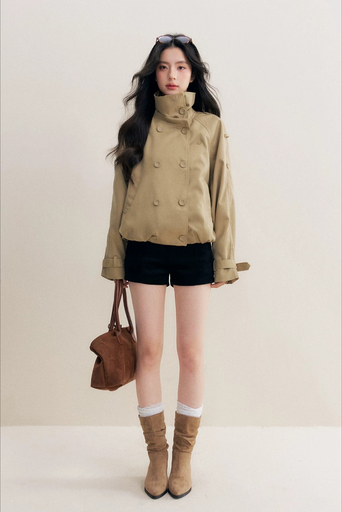 Khaki Cropped Trench Jacket