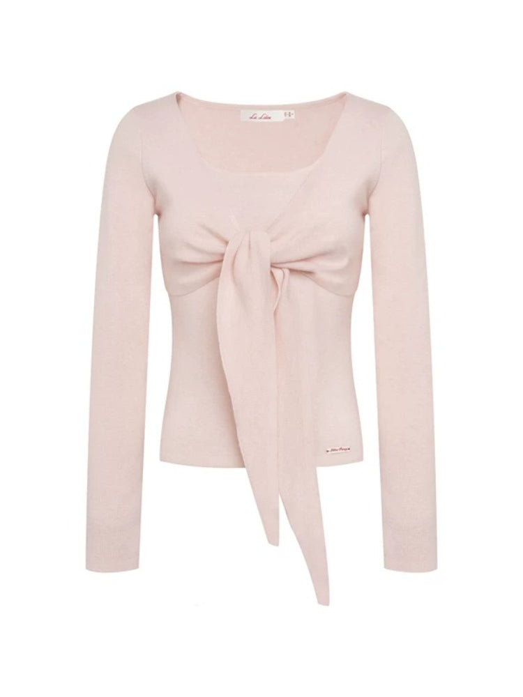 Bowknot Crewneck Knit Top