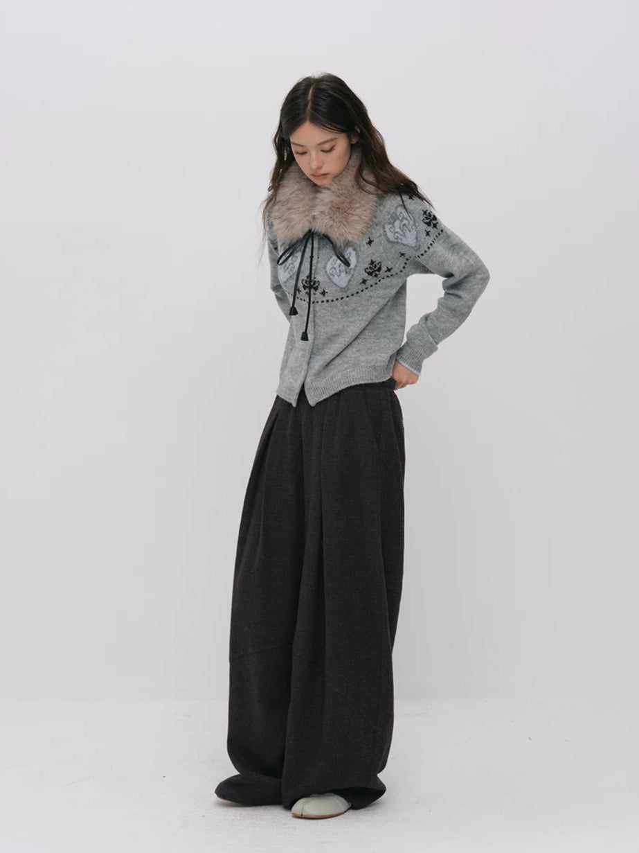 Gray Fair Isle Knit Cardigan