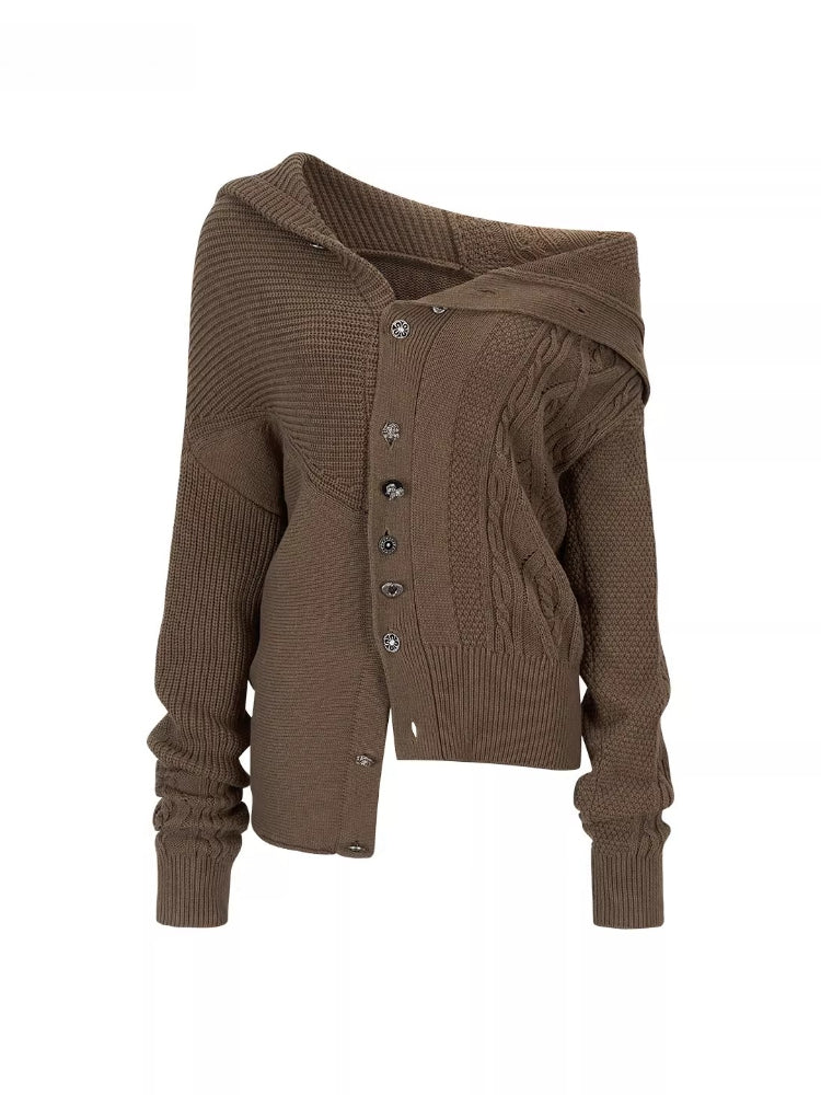 Convertible High Collar Knit Cardigan
