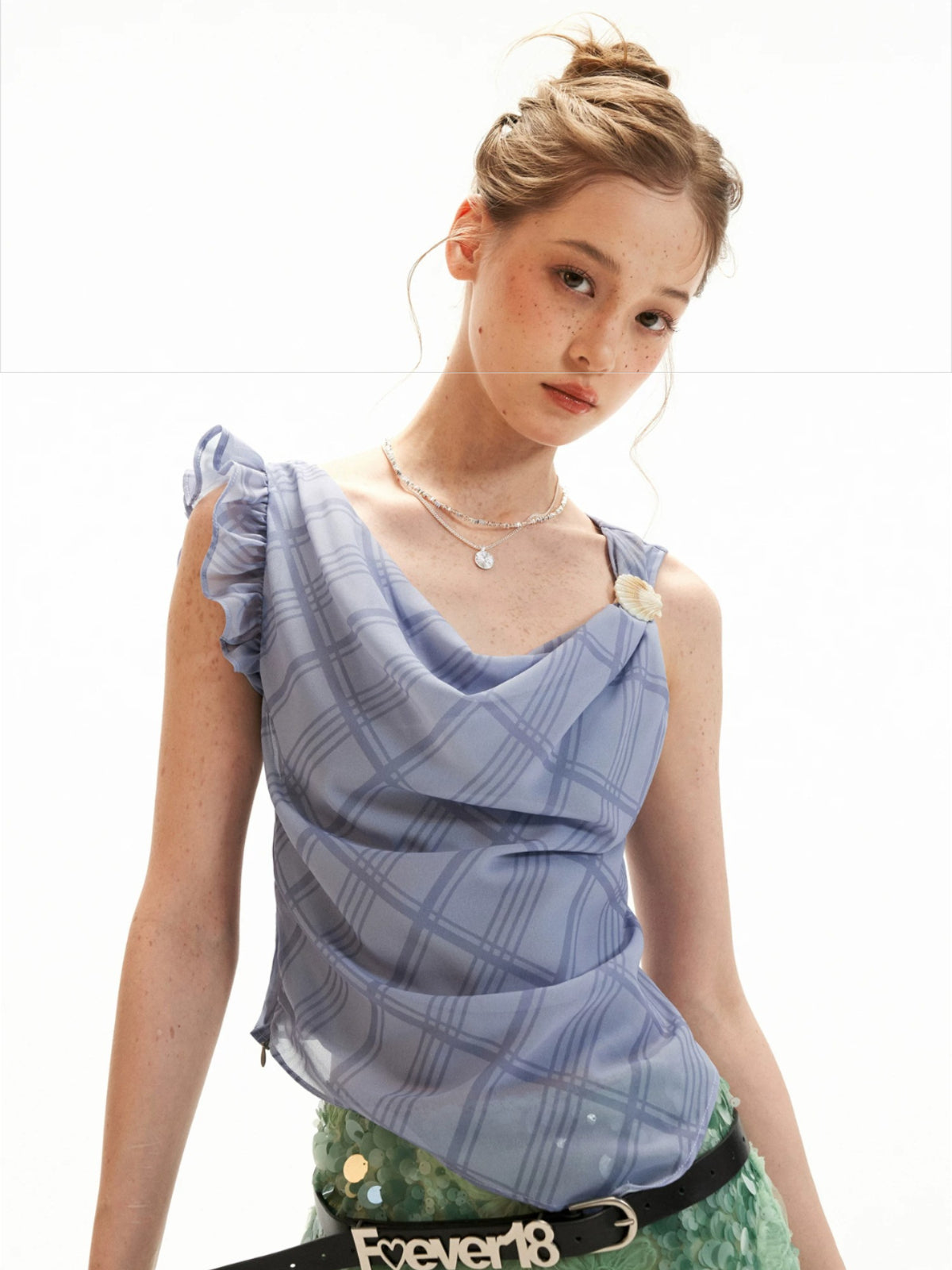Asymmetric Pearl Chiffon Layered Top